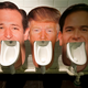 Cardboard cutouts of the US presidential nominees at a pub in London in March 2016 (Photo by JUSTIN TALLIS/AFP/Getty Images)